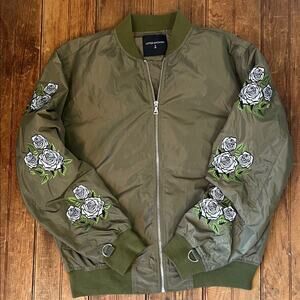 Lifted Anchors Green Floral embroidered insulated warm Bomber Jacket coat large
